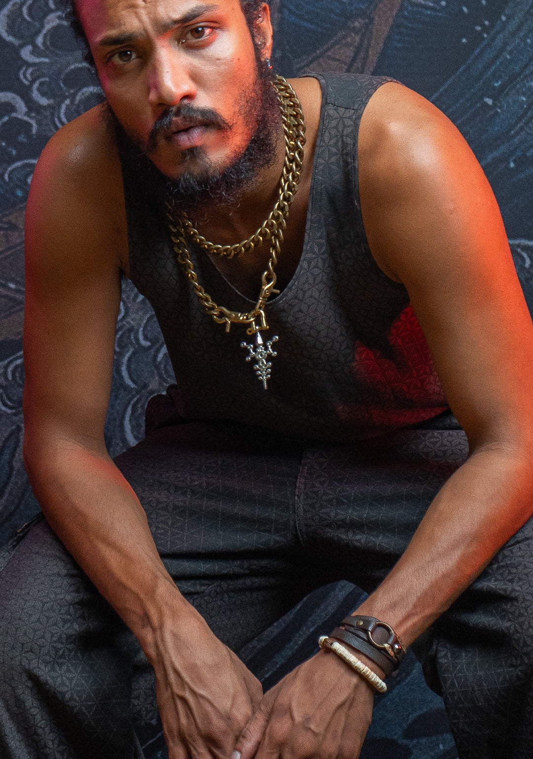 A-Tank Men / Organic Bamboo Jersey Veg Dye Veg Print - Charcoal SANDSOTIME